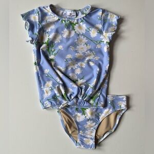 Shade Critters Girls Garden Party Ruffle Sleeve Two-Piece Rashguard Set, Blue -7